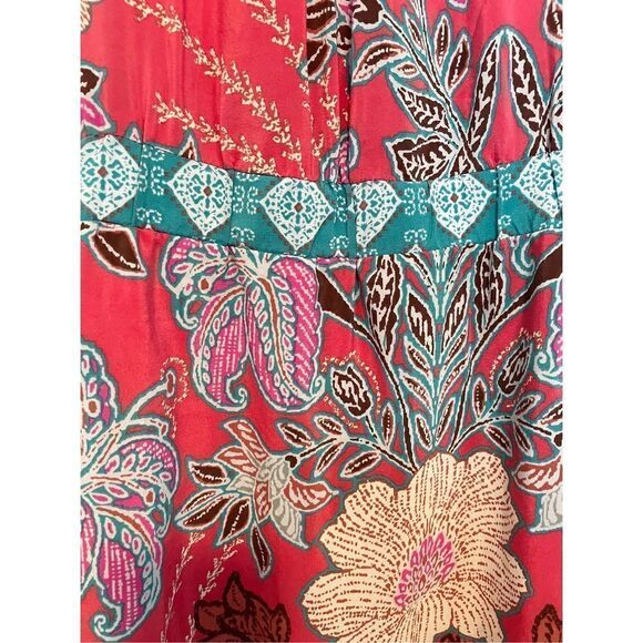 GLAM Silk Dress Floral Pink Turquoise Round Collar Size Medium - Picture 4 of 4